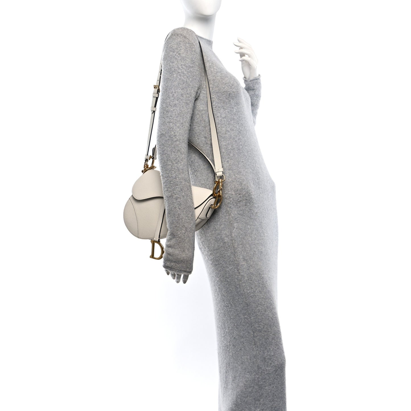 Grained Calfskin Saddle Bag With Strap Latte
