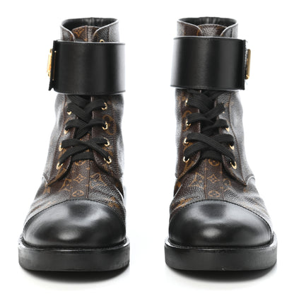 Louis Vuitton Calfskin Monogram Wonderland Flat Ranger Boots 39 Black 2 of 9