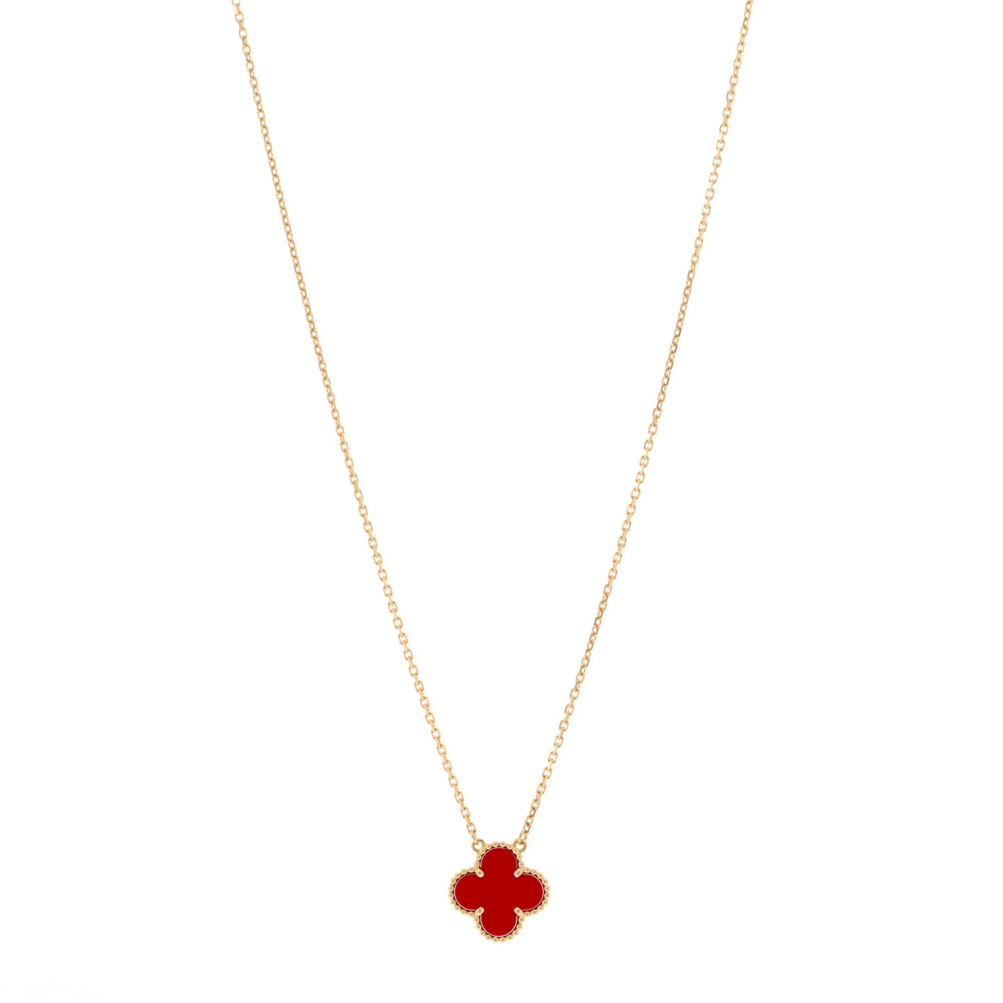 18K Yellow Gold Carnelian Vintage Alhambra Pendant Necklace