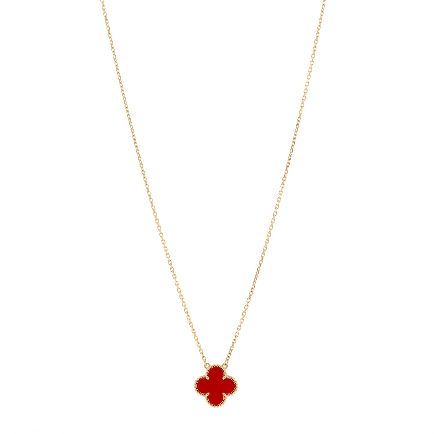 Van Cleef & Arpels 18K Yellow Gold Carnelian Vintage Alhambra Pendant Necklace 1 of 5