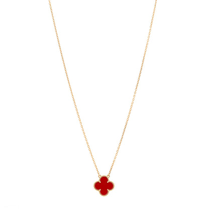 Van Cleef & Arpels 18K Yellow Gold Carnelian Vintage Alhambra Pendant Necklace 1 of 5