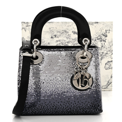 Christian Dior Satin Sequin Gradient Mini Lady Dior Black Silver 10 of 10