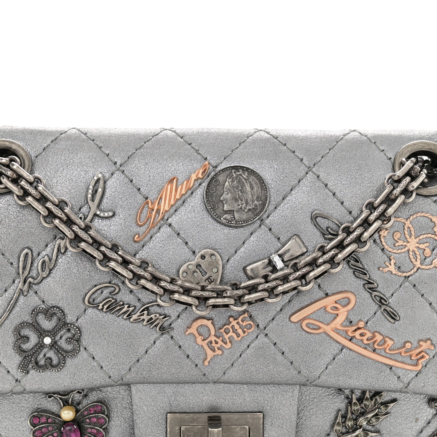 Chanel Metallic Calfskin Quilted Lucky Charms 2.55 Reissue 224 Flap Dark Silver 8 of 11