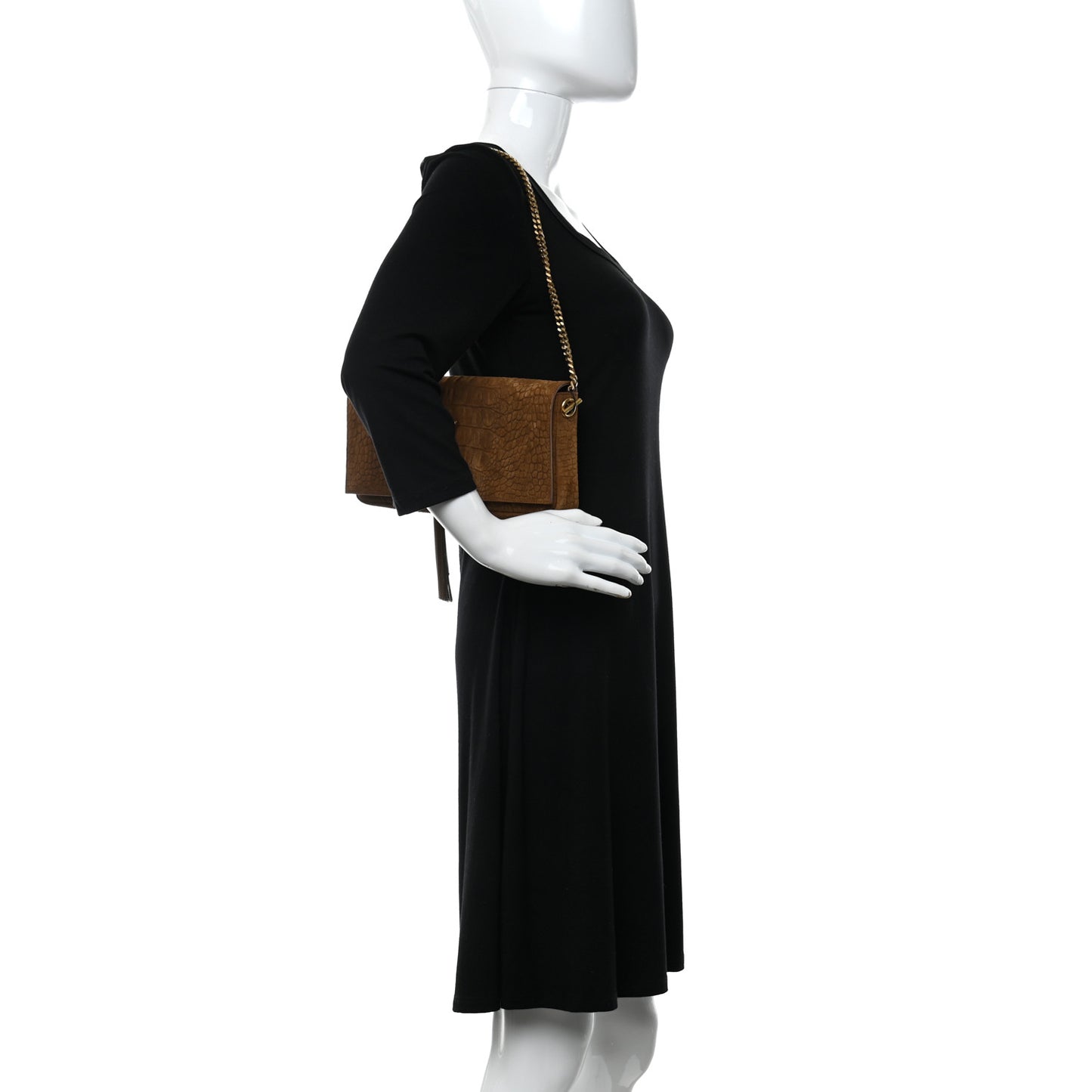 Crocodile Embossed Suede Monogram Tassel Kate 99 Tan