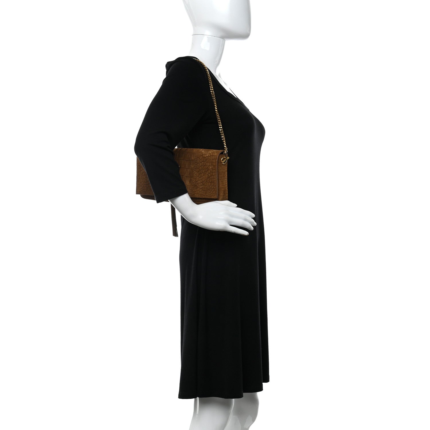 Saint Laurent Crocodile Embossed Suede Monogram Tassel Kate 99 Tan 2 of 9