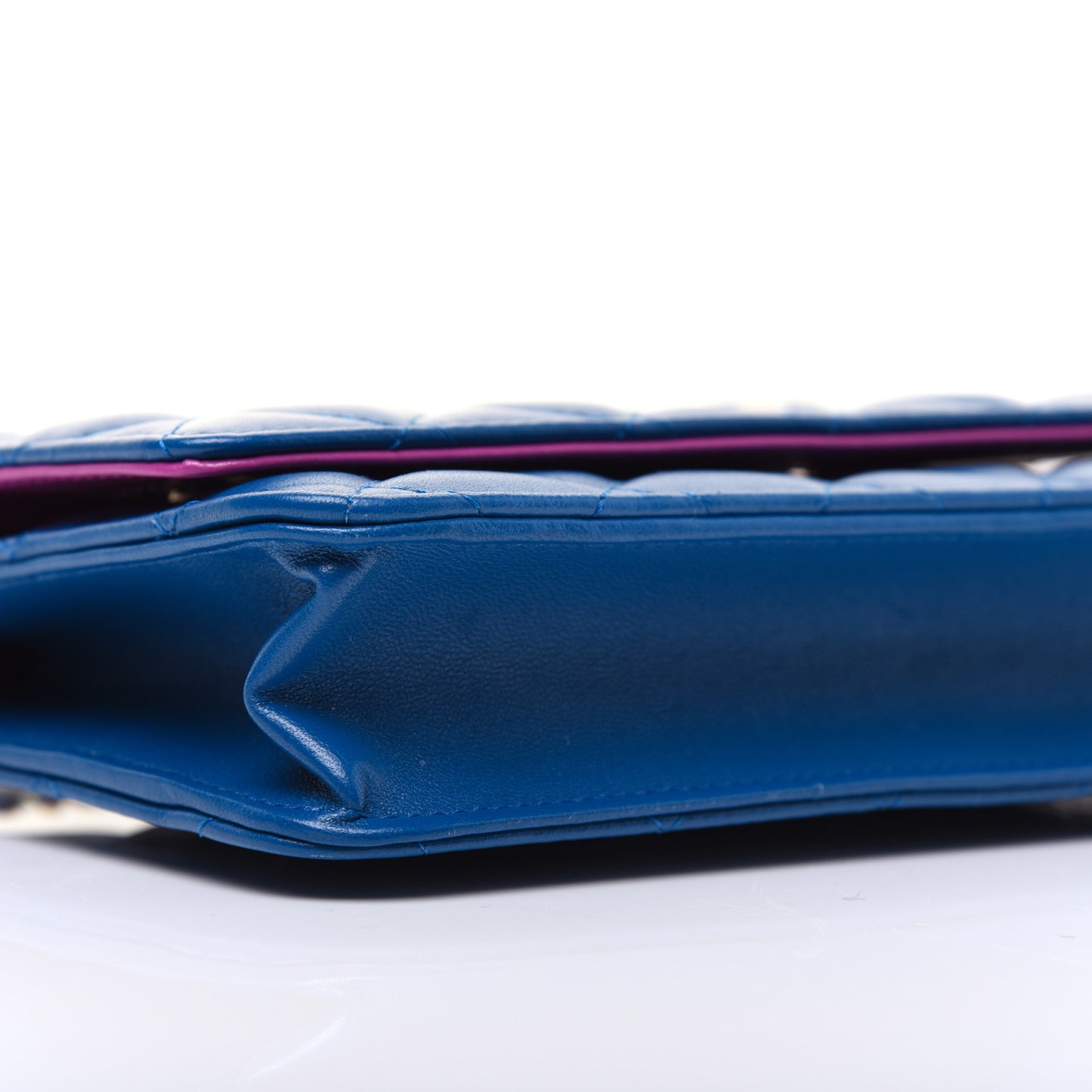 Lambskin Quilted Wallet On Chain WOC Dark Blue Pink