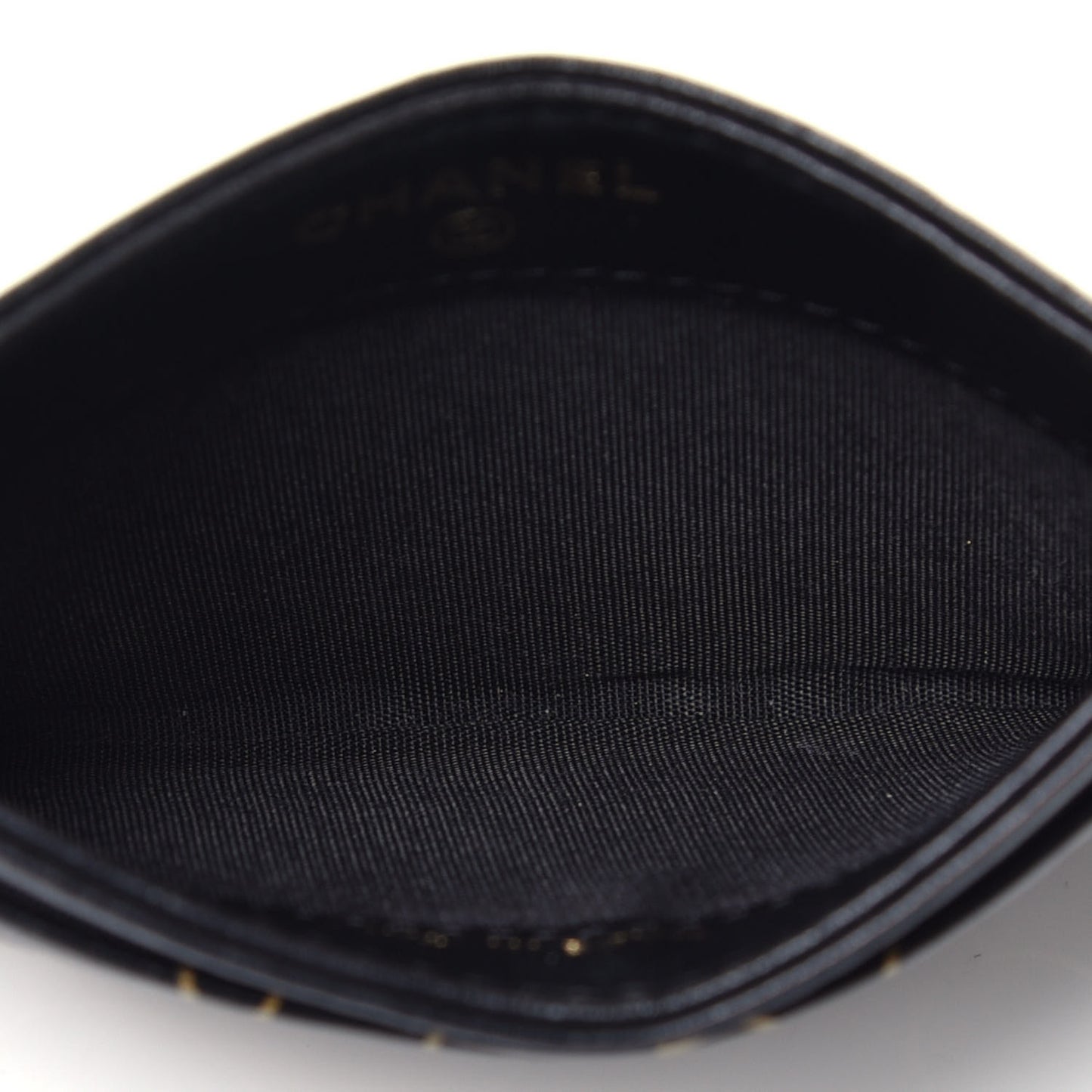 Lambskin Camellia Embossed Card Holder Black Gold