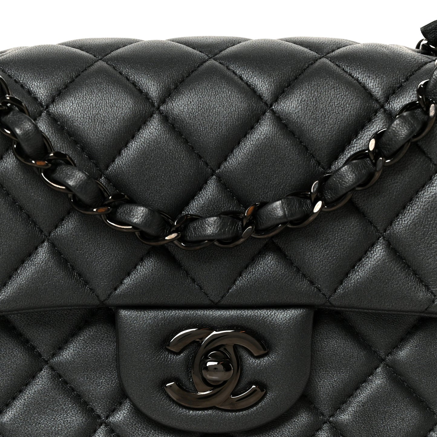 Pearly Lambskin Quilted Mini Rectangular Flap So Black