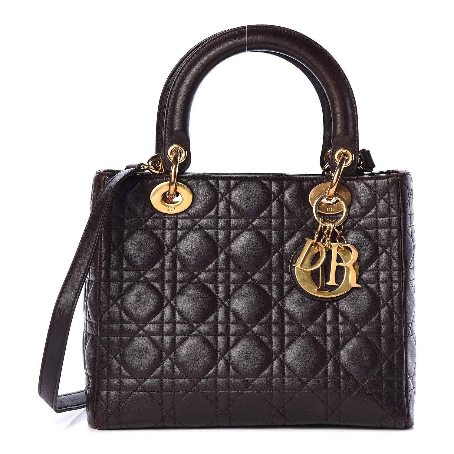 Christian Dior Lambskin Cannage Medium Lady Dior Dark Brown 1 of 18