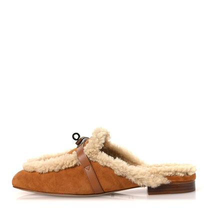 Hermes Suede Goatskin Shearling Womens Oz Mules 39 Natural Ecru 1 of 11