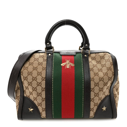 Gucci Monogram Vintage Web Medium Webby Bee Boston Dark Brown 1 of 11