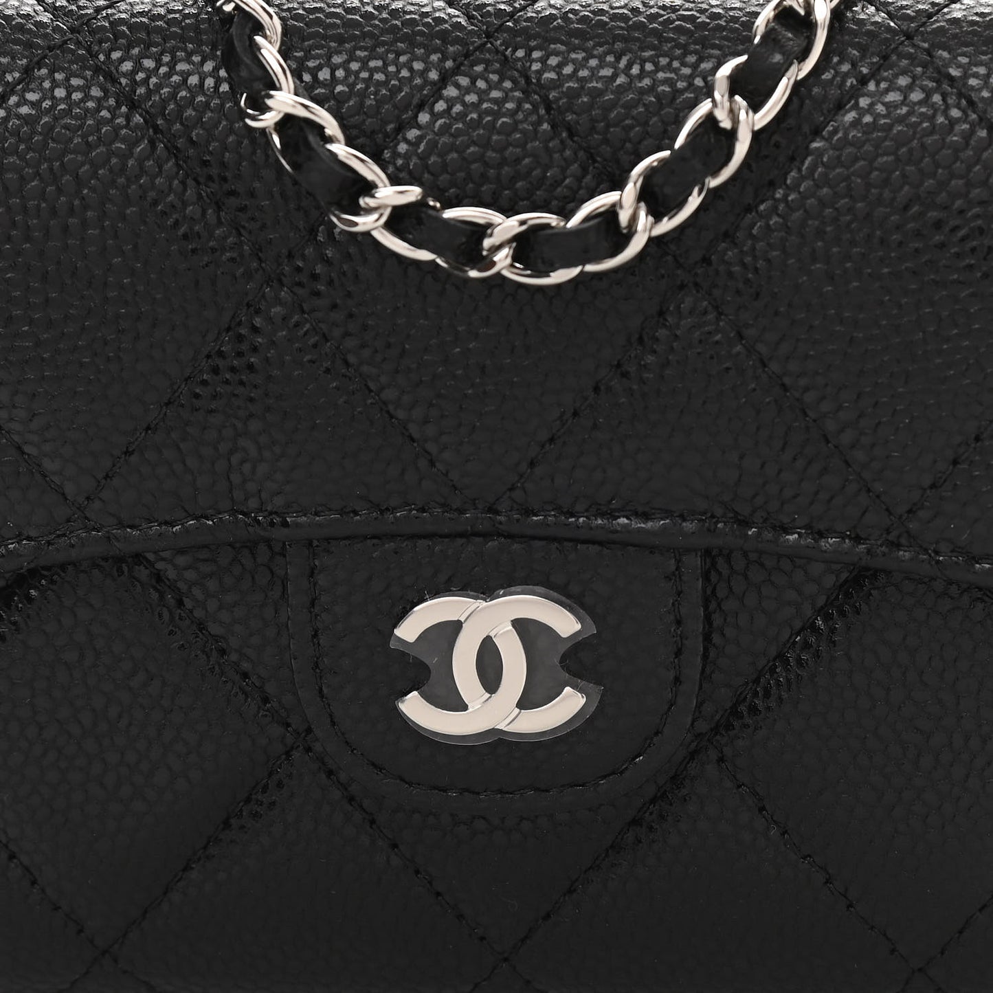 Caviar Quilted Flap Card Holder On Chain Black