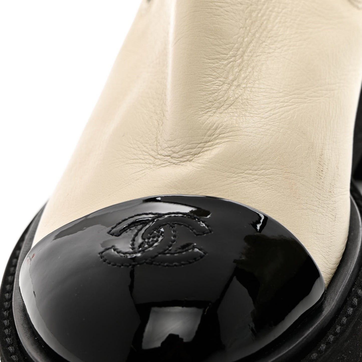 Patent Calfskin Cap Toe CC Ankle Boots 41 Beige Black