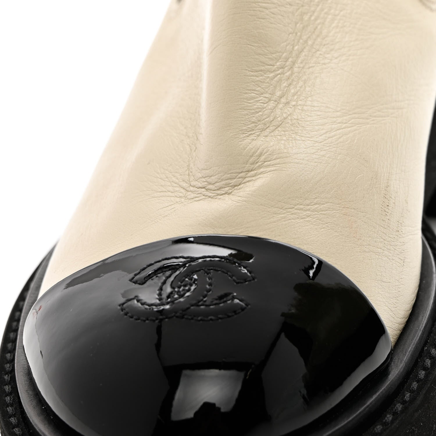 Chanel Patent Calfskin Cap Toe CC Ankle Boots 41 Beige Black 10 of 14