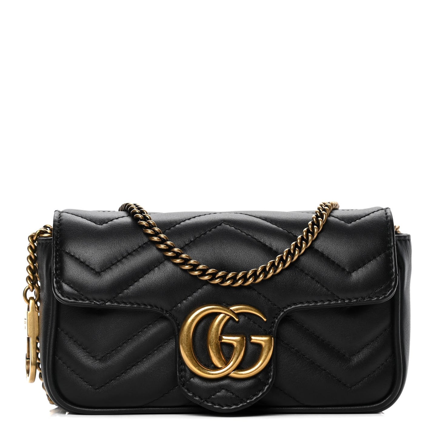 Calfskin Matelasse Super Mini GG Marmont Shoulder Bag Black