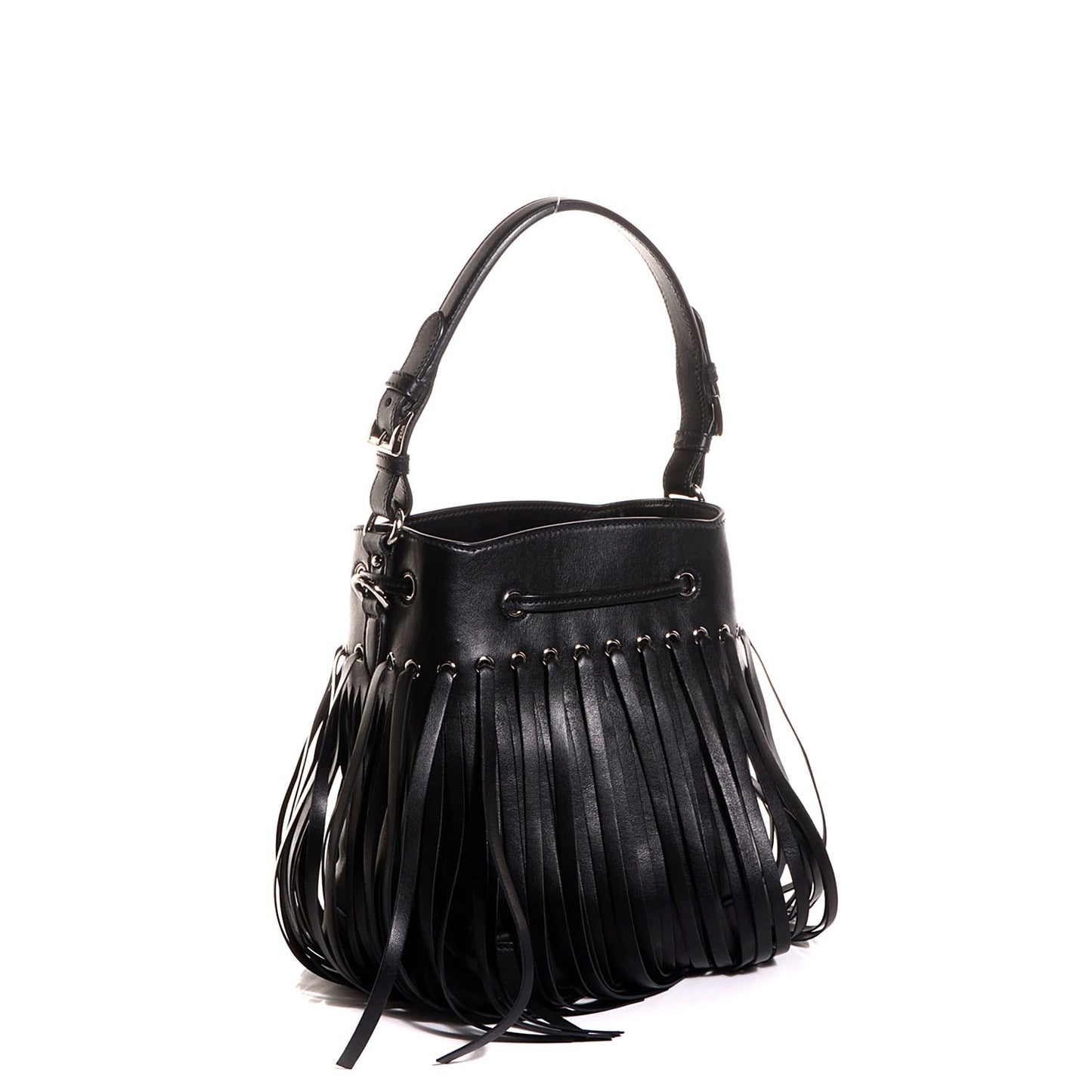 Soft Calf Fringe Bucket Bag Nero Black