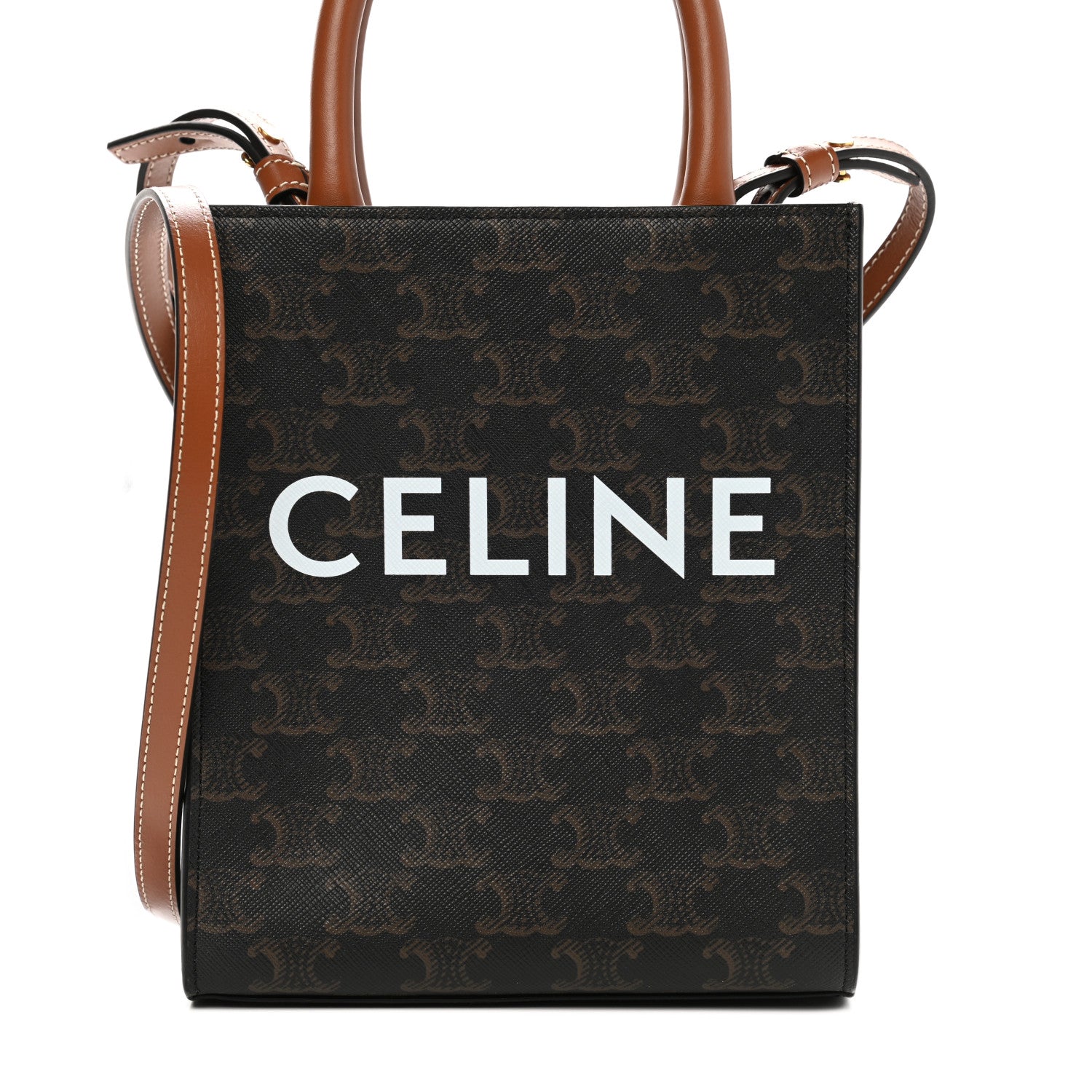 Celine Triomphe Canvas Calfskin Mini Vertical Cabas Tan 5 of 7