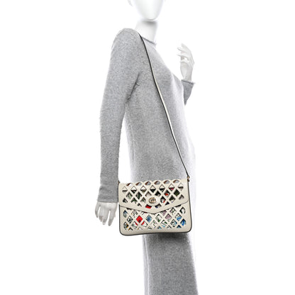 Gucci Canvas Flora Floral Calfskin Medium Cutout Shoulder Bag White Multicolor 2 of 12