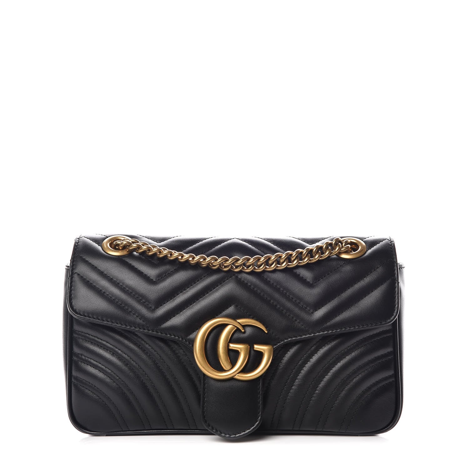 Gucci Calfskin Matelasse Small GG Marmont Shoulder Bag Black 1 of 9