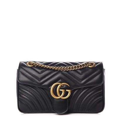 Gucci Calfskin Matelasse Small GG Marmont Shoulder Bag Black 1 of 9