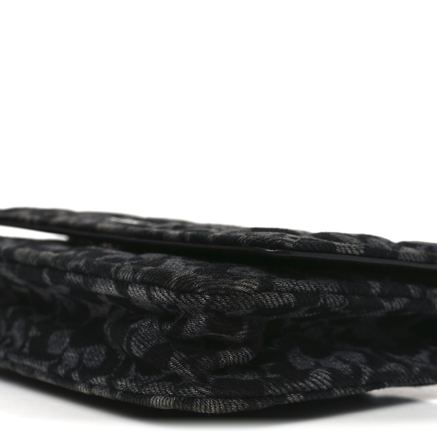Printed Denim Quilted Flower Wallet On Chain WOC Black