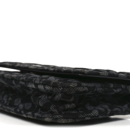 Chanel Printed Denim Quilted Flower Wallet On Chain WOC Black 11 of 12