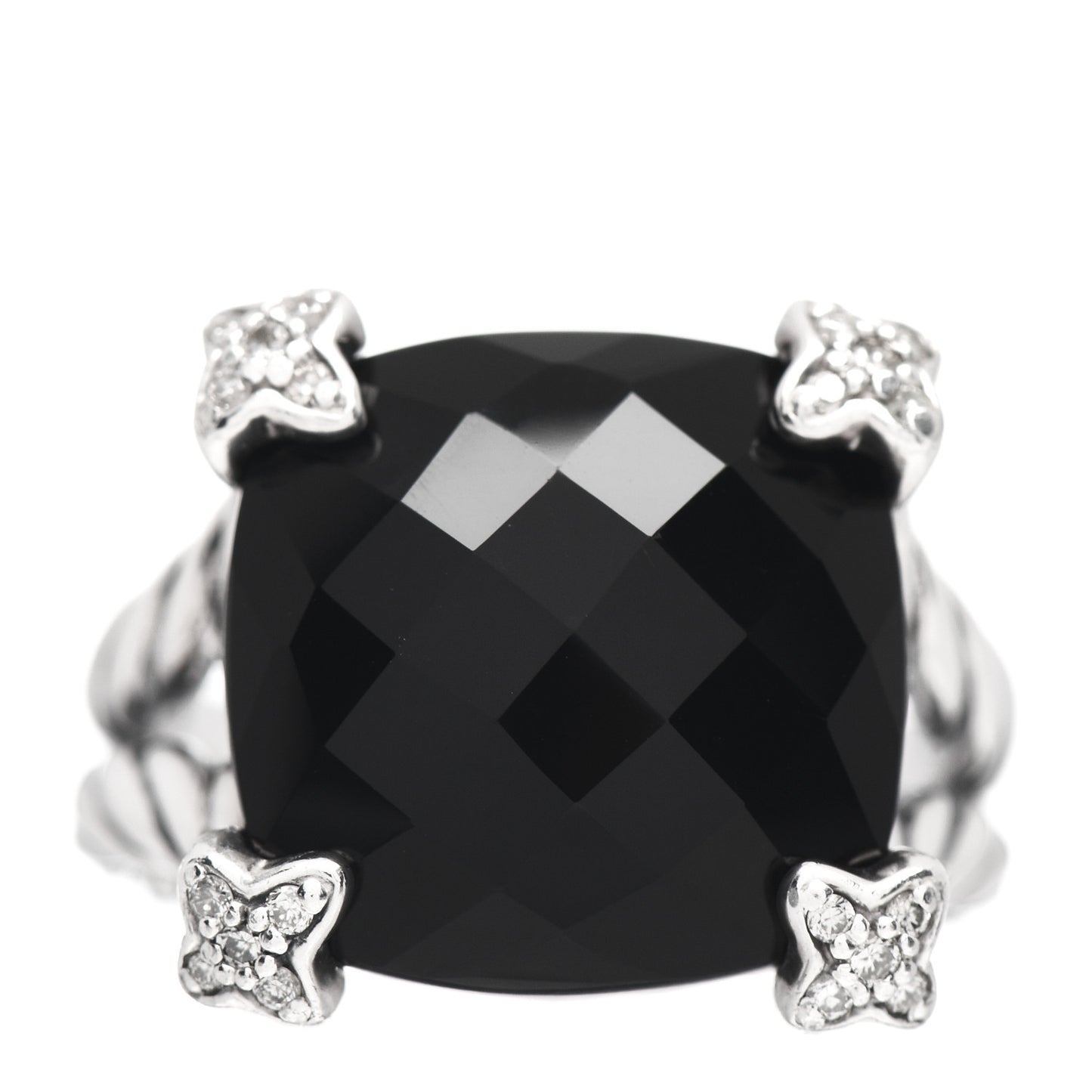 Sterling Silver Diamond Black Onyx 14mm Cushion On Point Ring 53 6.5