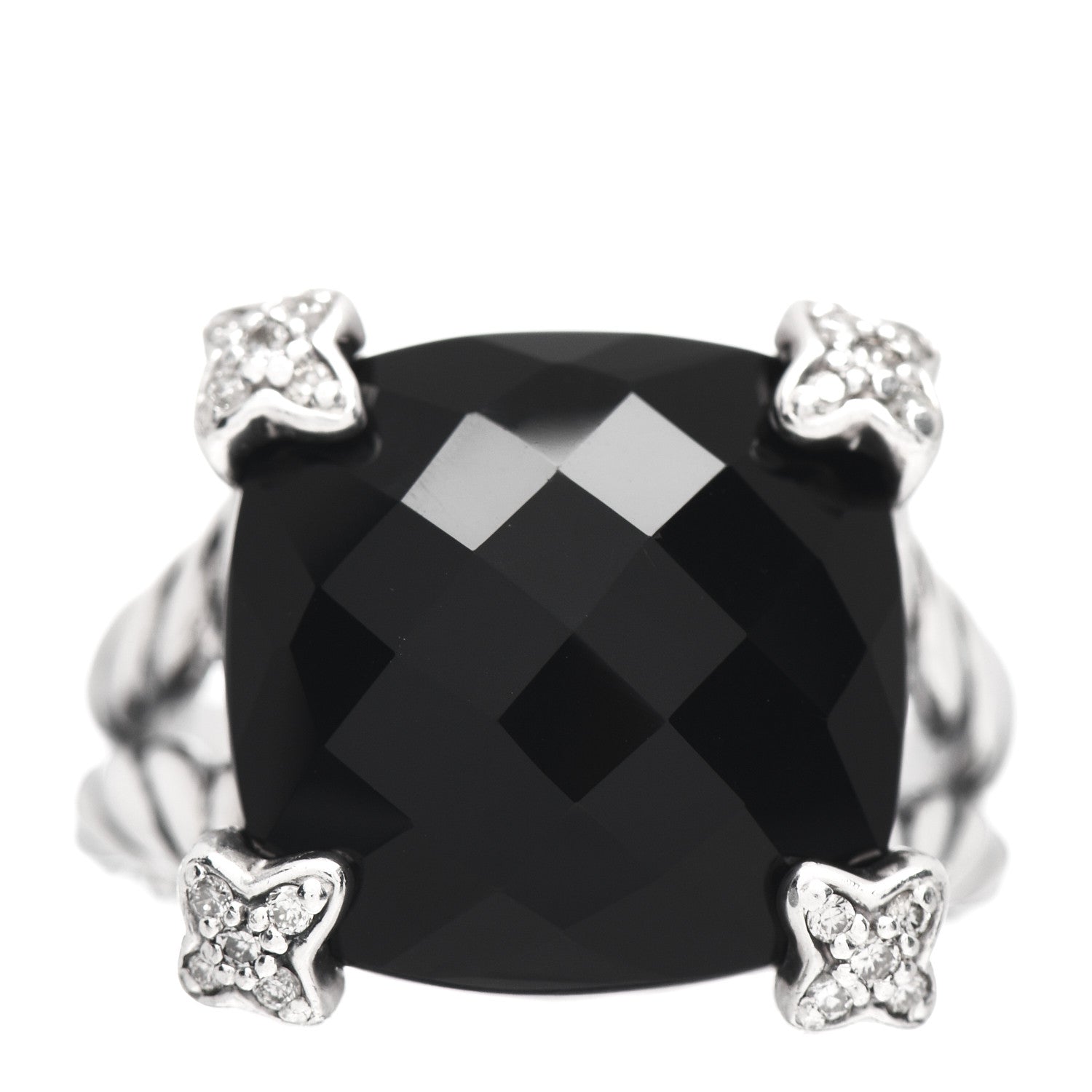 David Yurman Sterling Silver Diamond Black Onyx 14mm Cushion On Point Ring 53 6.5 1 of 5