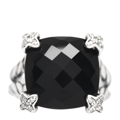 David Yurman Sterling Silver Diamond Black Onyx 14mm Cushion On Point Ring 53 6.5 1 of 5