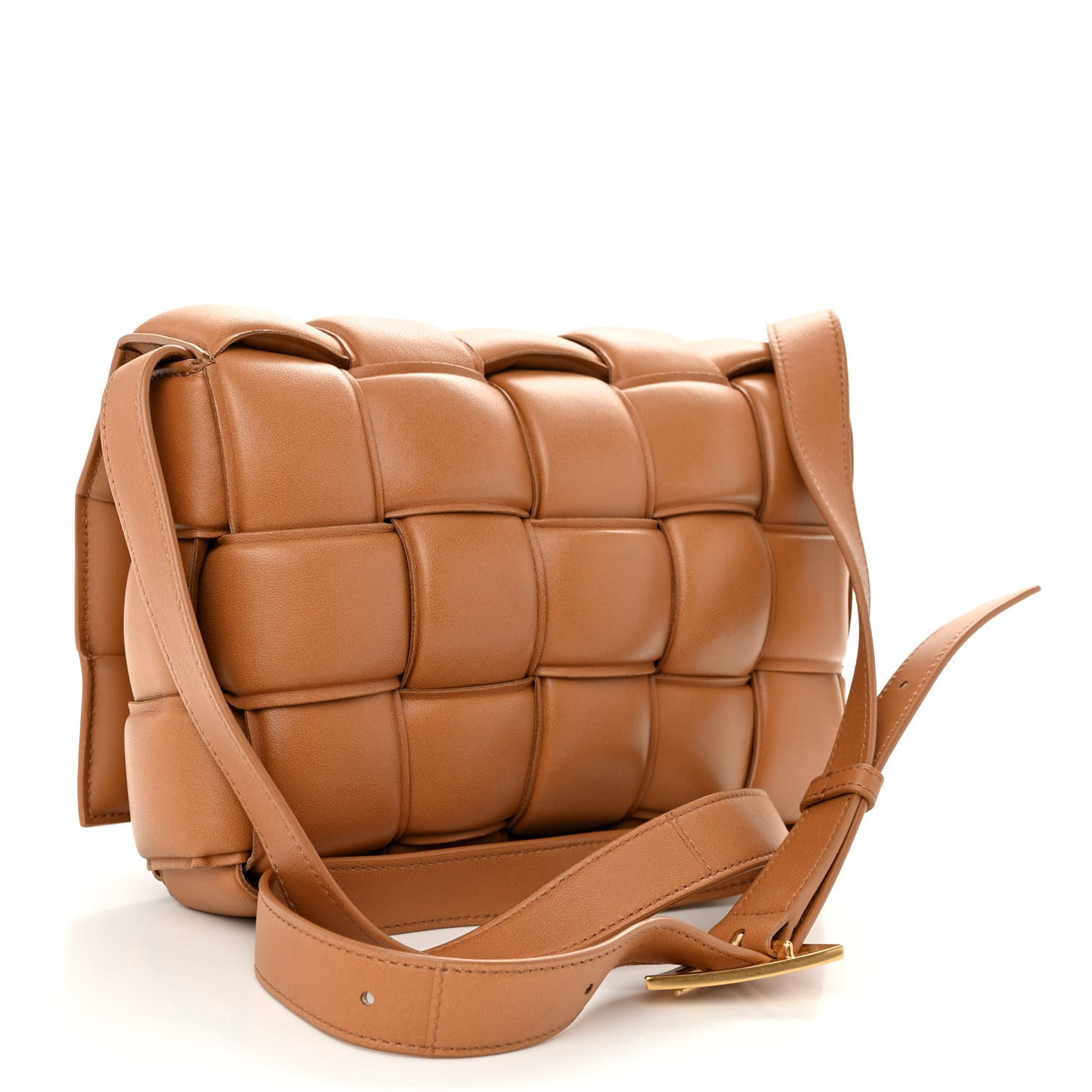 Nappa Maxi Intreccio Padded Cassette Crossbody Bag Caramel
