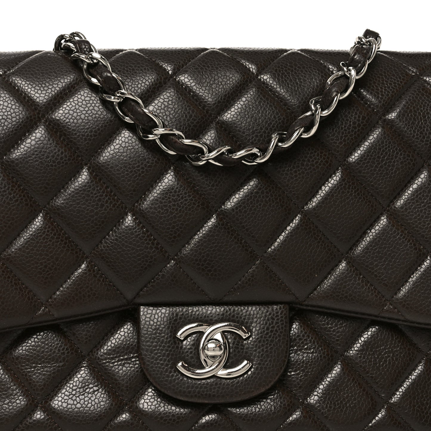 Caviar Quilted Jumbo Single Flap Dark Brown