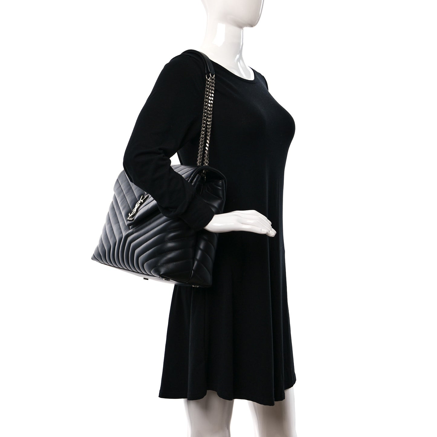 Calfskin Y Quilted Monogram Large Loulou Chain Satchel Black