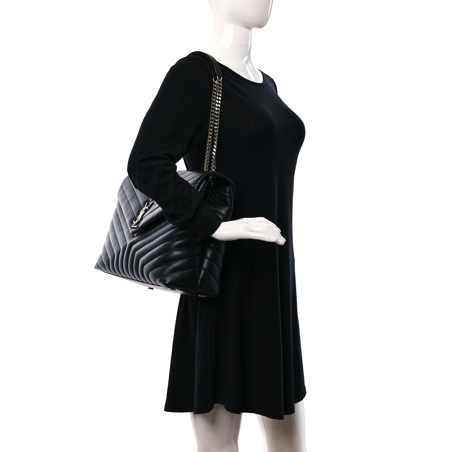 Saint Laurent Calfskin Y Quilted Monogram Large Loulou Chain Satchel Black 2 of 11