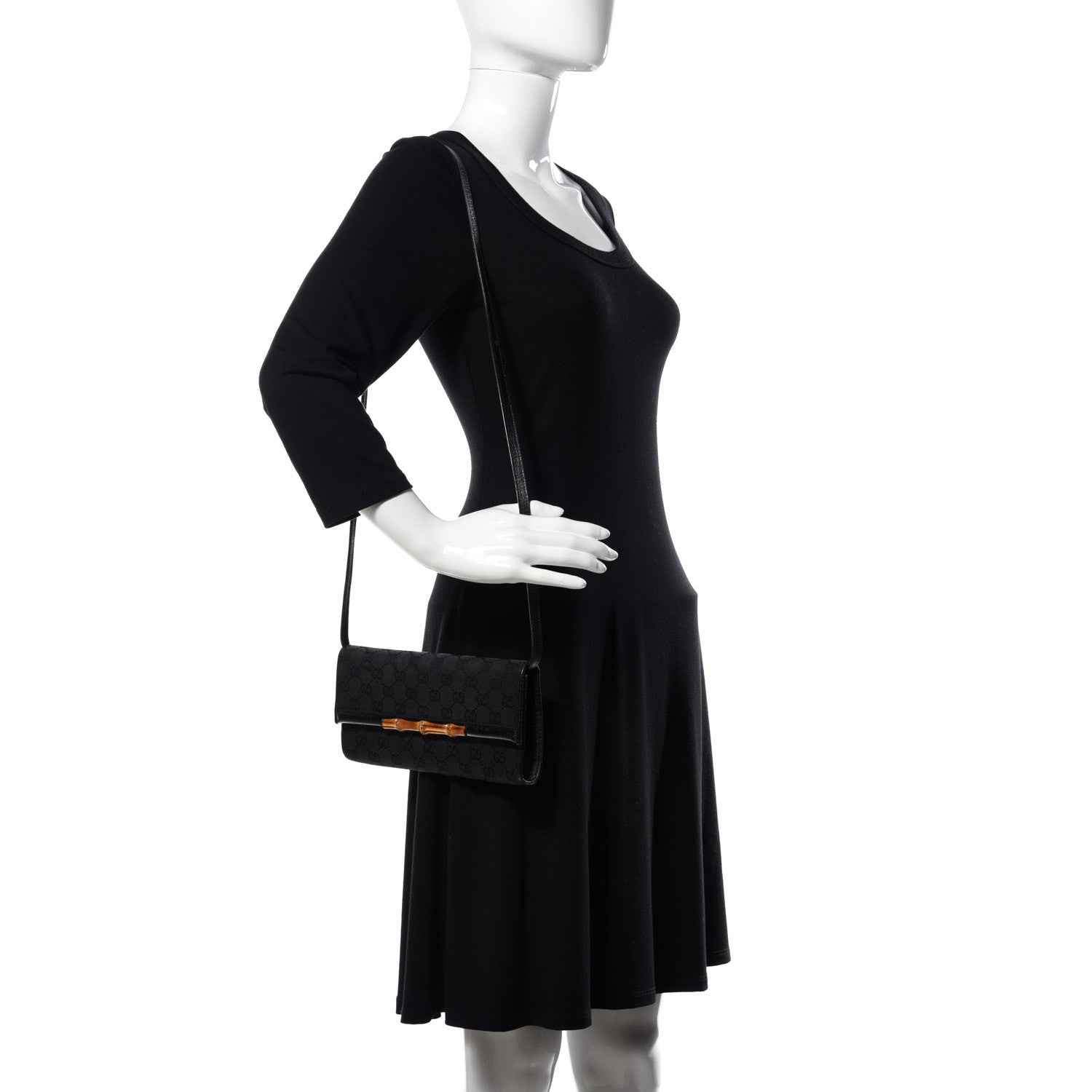 Gucci Monogram Bamboo Bar Clutch Black 2 of 11