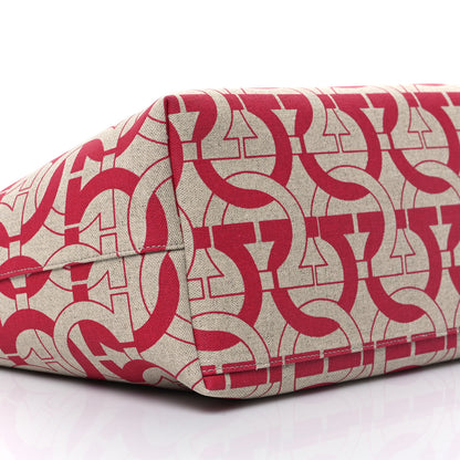 Salvatore Ferragamo Canvas Calfskin Gancini Tote Red Beige 8 of 9