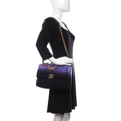 Chanel Wool Tweed Quilted Large 19 Flap Purple Black Blue 2 of 11