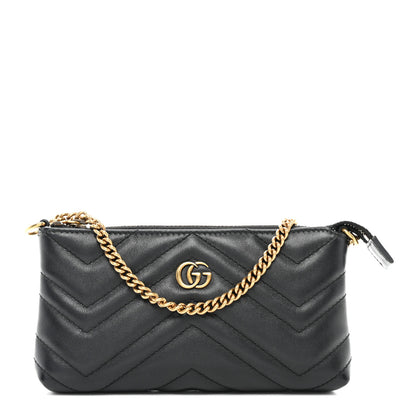 Gucci Calfskin Matelasse Mini GG Marmont Chain Bag Black 1 of 13
