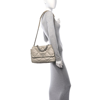 Chanel Lambskin Quilted Large Chanel 19 Flap Light Grey 2 of 10