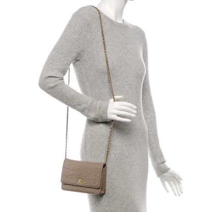 Chanel Lambskin Camellia Embossed Wallet on Chain WOC Beige 2 of 8