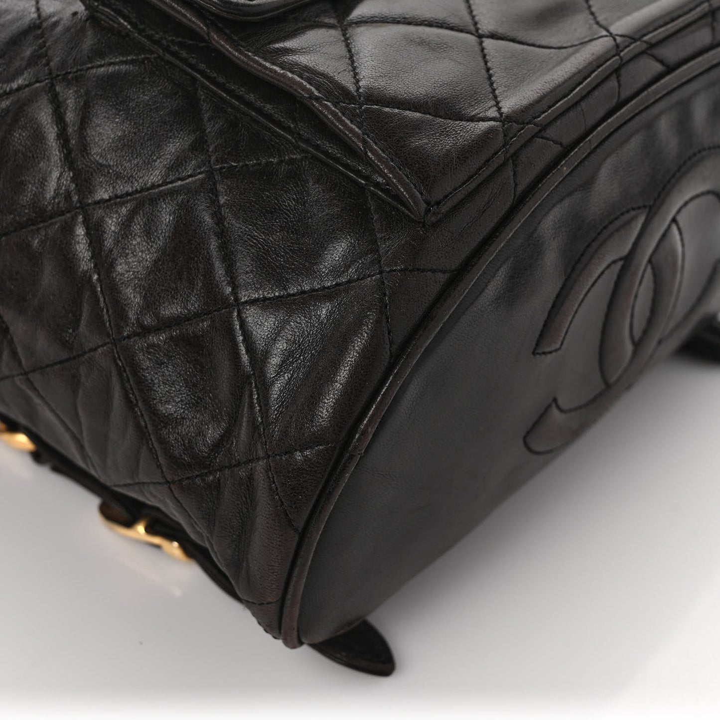 Lambskin Quilted Drawstring Backpack Black
