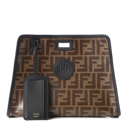 Fendi Glazed Fabric Vitello Century FF 1974 Stamp Patch Mini Peekaboo Defender Cover Mogano Panna Black 1 of 9