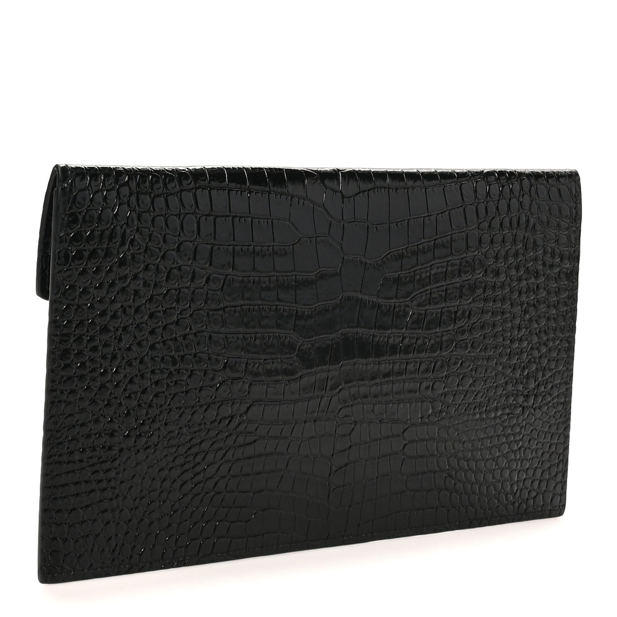 Calfskin Crocodile Embossed Uptown Monogram Pouch Black