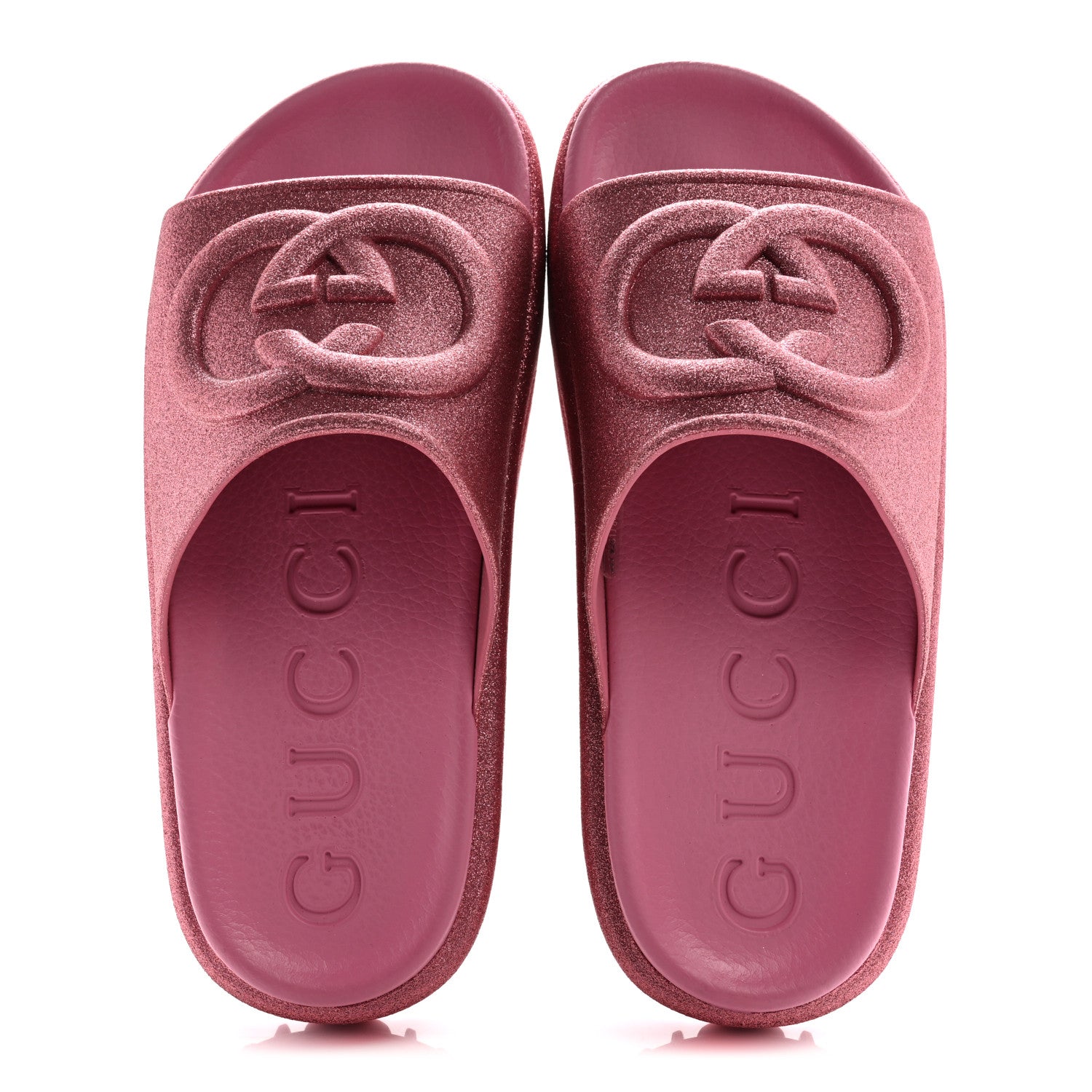 GUCCI キラキラ サンダル Gucci Glitter Rubber Womens Interlocking G Platform 42mm Slide