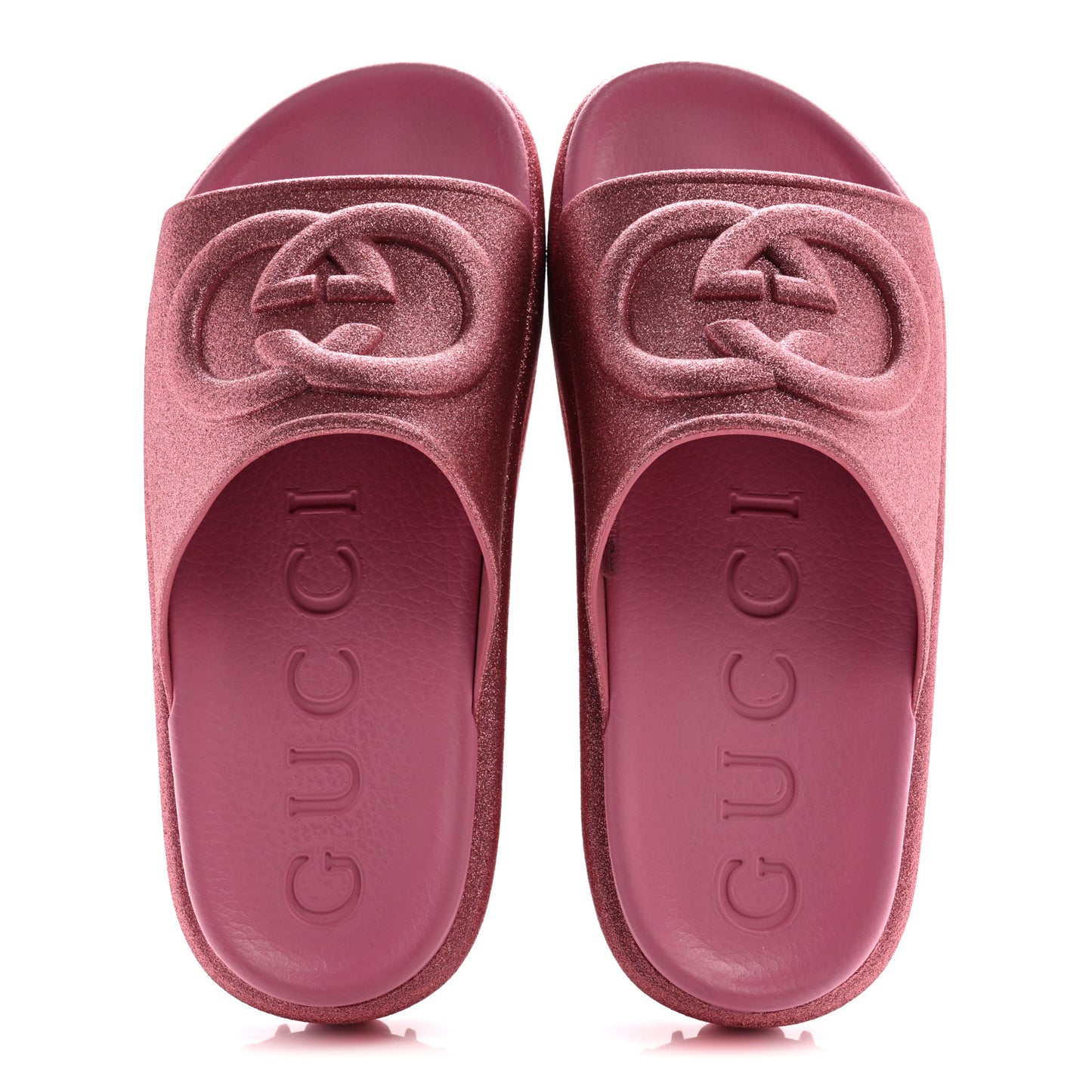 Glitter Rubber Womens Interlocking G Platform 42mm Slide Sandals 36 Rose