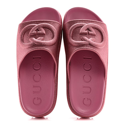 Gucci Glitter Rubber Womens Interlocking G Platform 42mm Slide Sandals 36 Rose 2 of 10