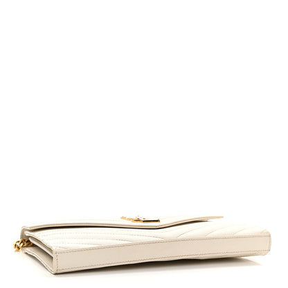 Saint Laurent Grain De Poudre Matelasse Chevron Monogram Chain Wallet White 4 of 16