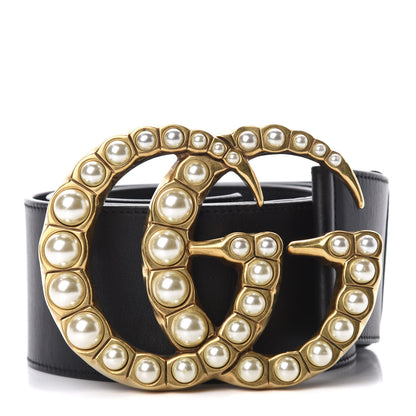 Gucci Moon Calfskin Pearl Double G 70mm Belt 100 40 Black Cream 1 of 4