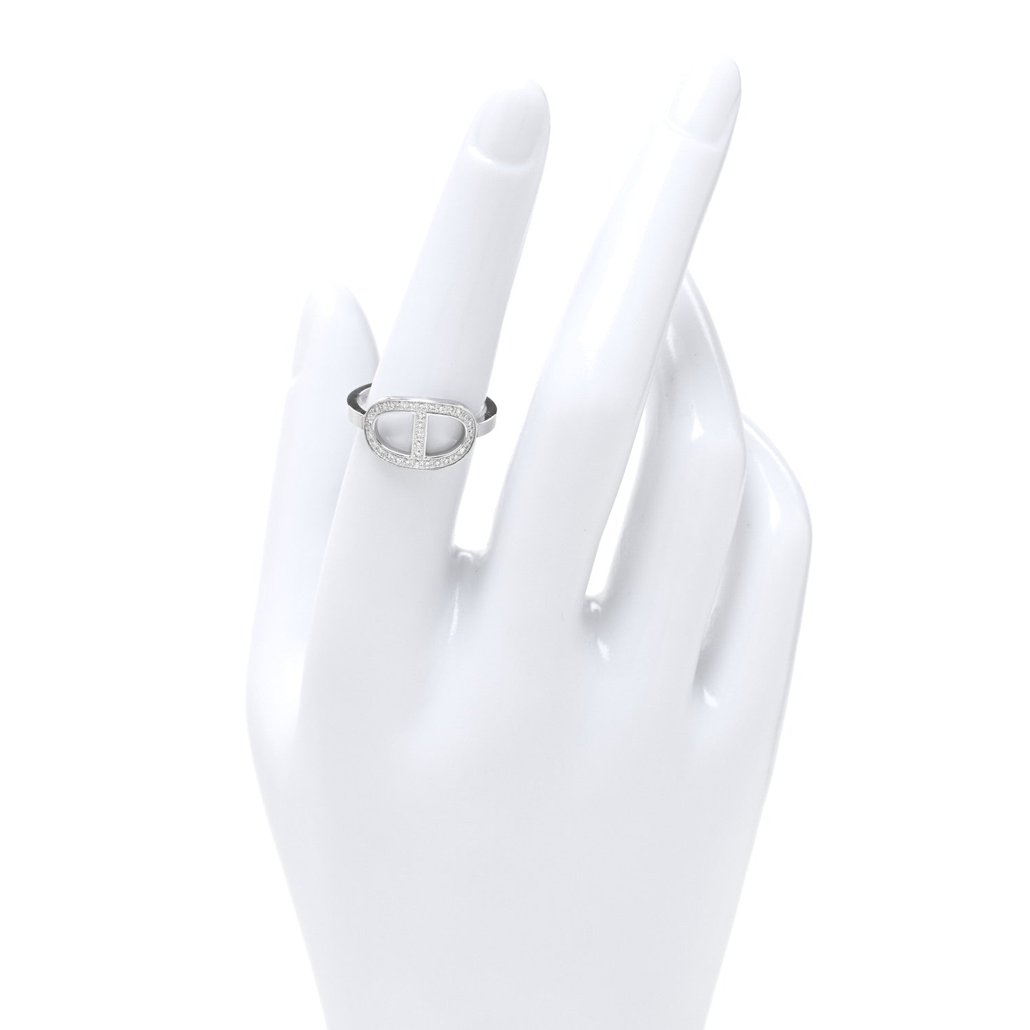 Hermes 18K White Gold Diamond MM Chaine d'Ancre Contour Ring 54 7 2 of 5