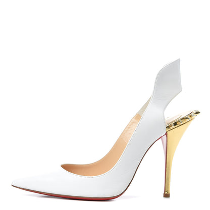 Christian Louboutin Kid Specchio Survivita 100 Slingback Pumps 38 White Gold 1 of 7