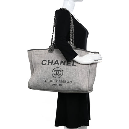 Chanel Woven Straw Large Deauville Tote Grey 2 of 18